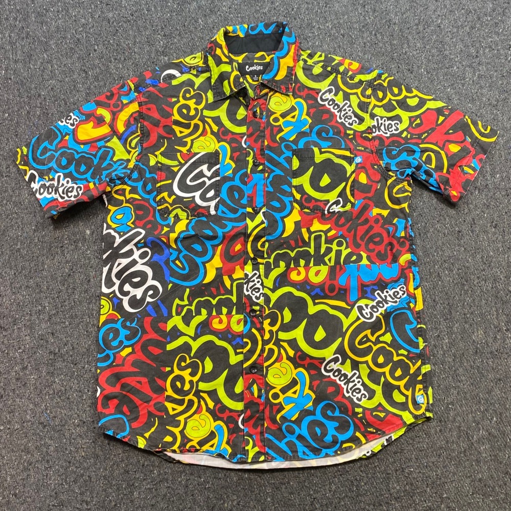 Cookies Graffiti Logo Button Down Shirt Sz S Mens Multicolor Streetwear Skater